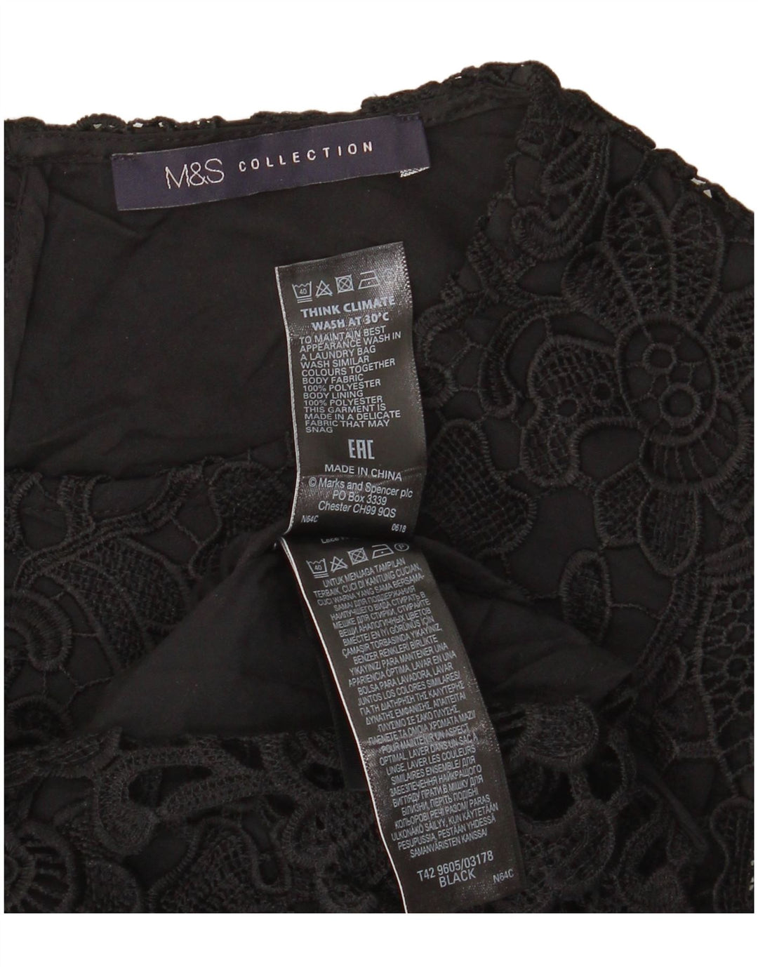 Marks & Spencer Robe fourreau en dentelle pour femme UK 8 Petit Noir Floral Polyester