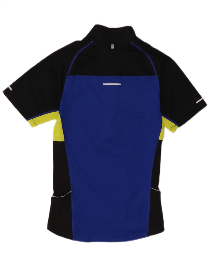 Nike Hommes Dri Fit Zip Neck T-Shirt Haut Petit Bleu Colorblock Polyester