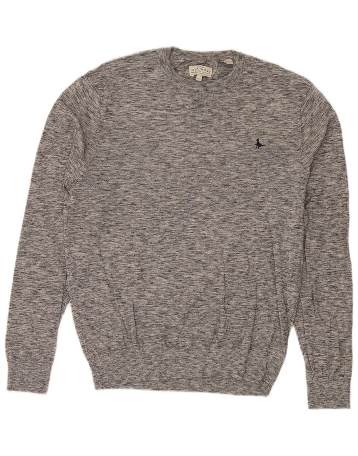 Jack Wills Pull à col rond pour homme en coton moucheté gris Taille L