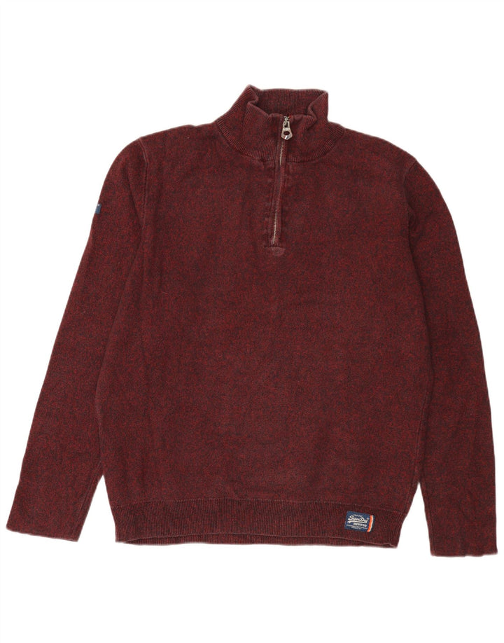 SUPERDRY Pull col zippé pour femme UK 18 XL Coton moucheté bordeaux