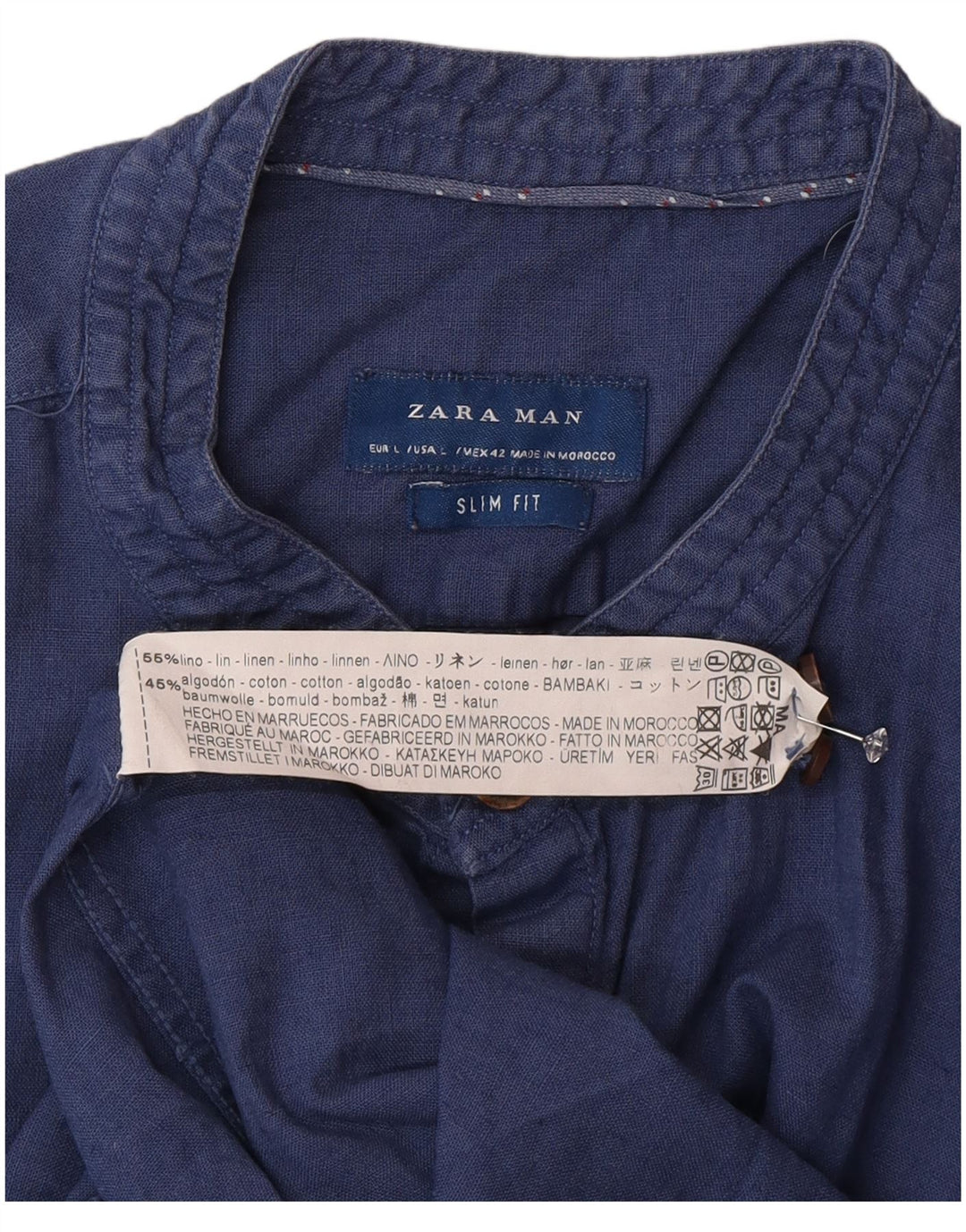 Zara Chemise Slim Fit Grand Lin Bleu Homme