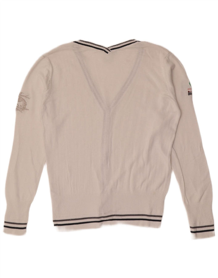 Sergio Tacchini Pull Cardigan Graphique Femme UK 12 Coton Blanc Moyen