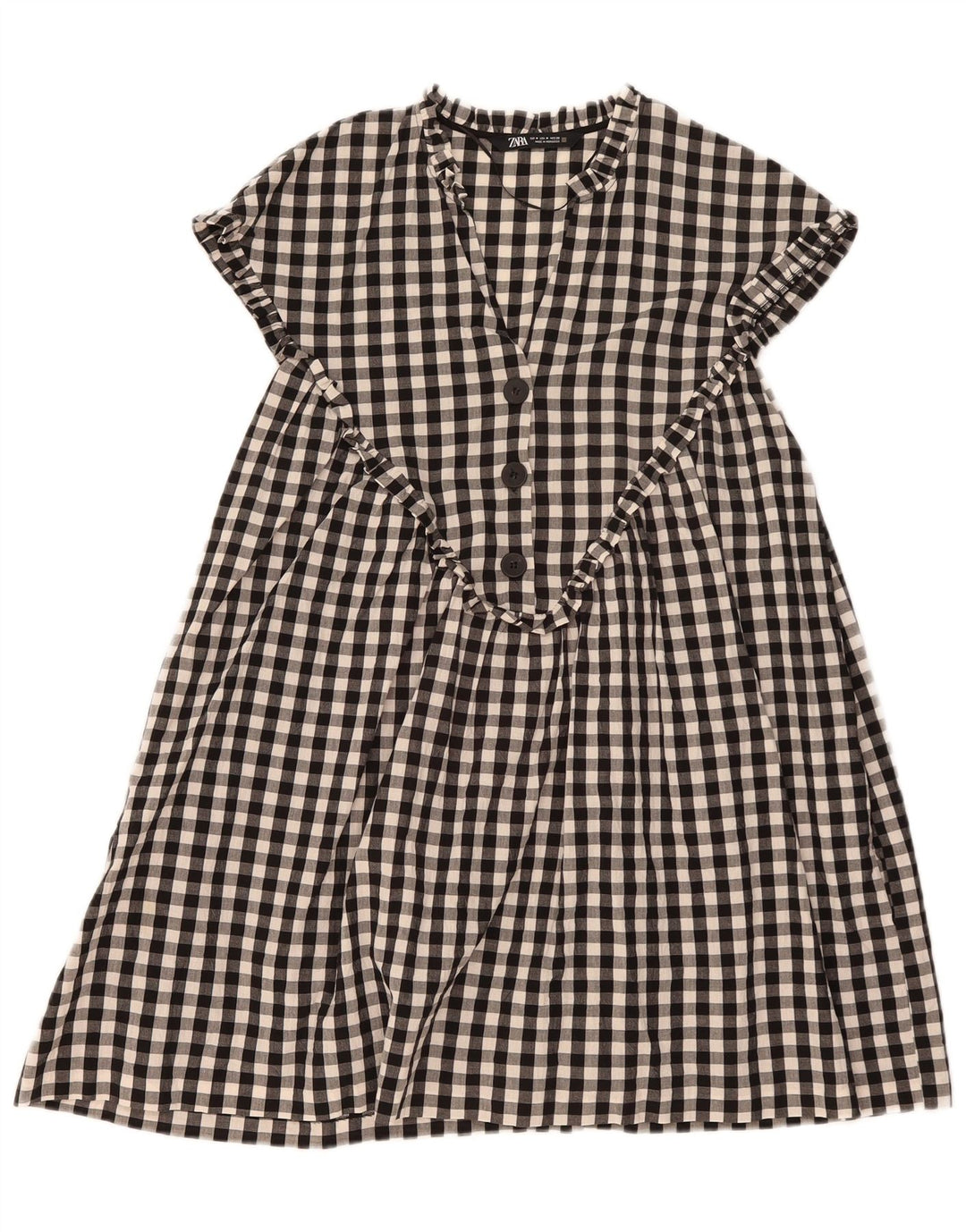 Zara Robe trapèze pour femme UK 44 Medium Vichy noir