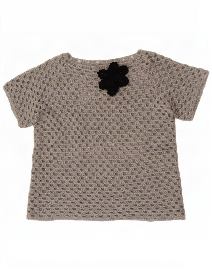 vintage Femmes Voir à travers Blouse Top UK 16 Grand Gris Floral