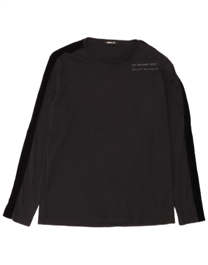 Replay Haut à manches longues pour hommes en coton color block noir grand
