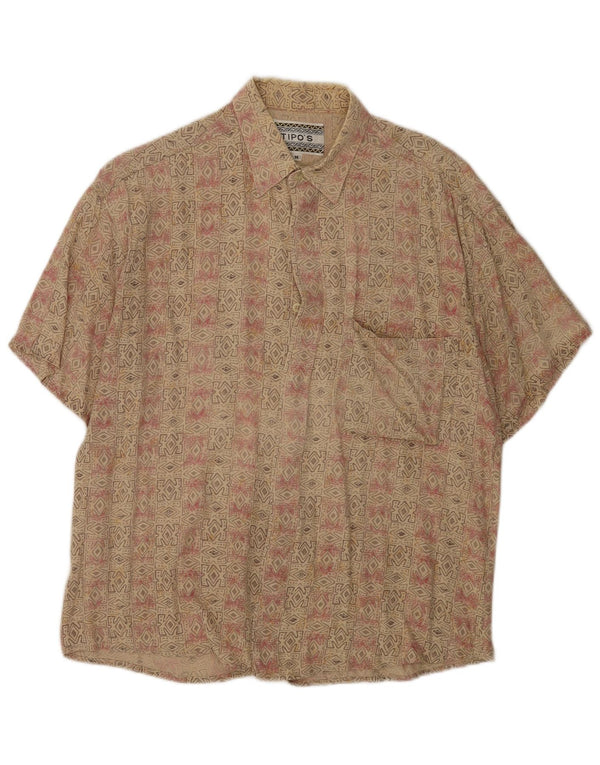 Tipo' S Mens Short Sleeve Shirt Medium Beige Geometric Rayon