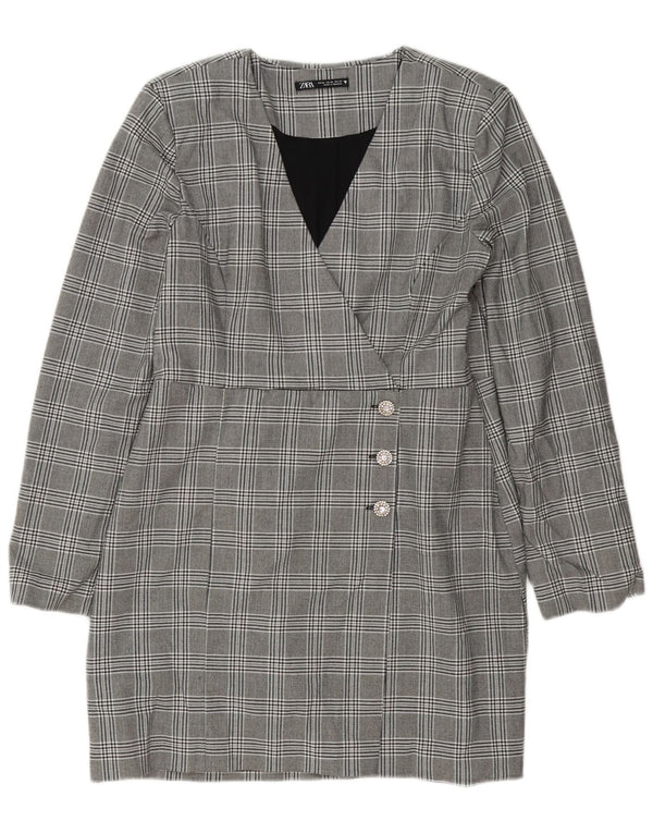 Zara Robe fourreau à manches longues pour femme UK 18 XL Gris Plaid Polyester