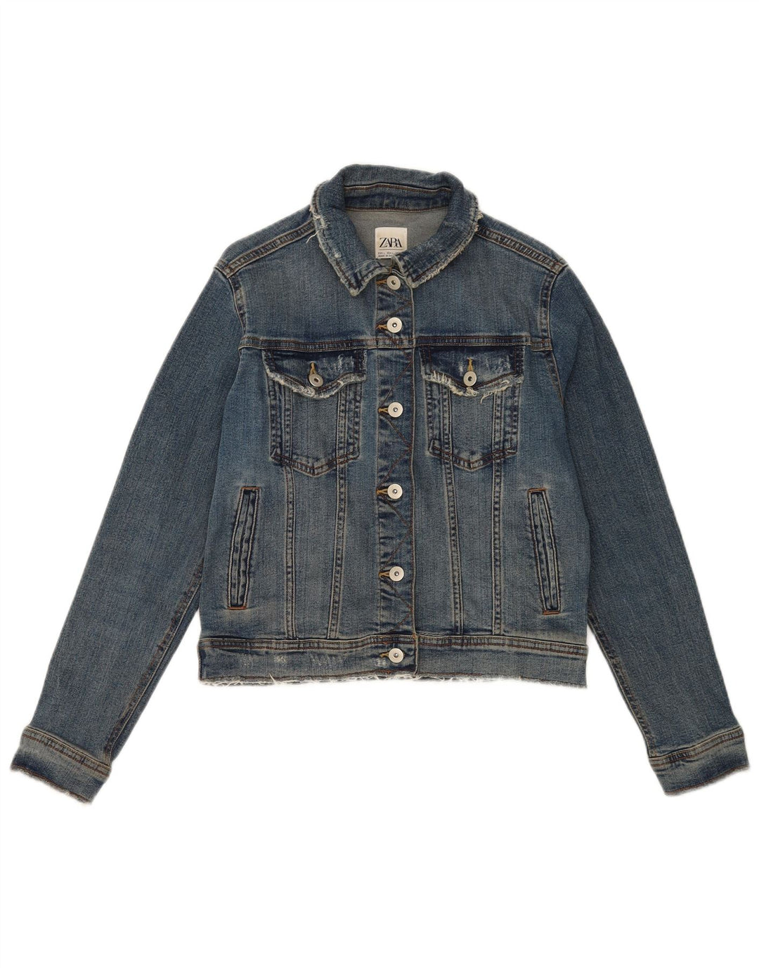 Zara Womens Crop Denim Jacket UK 16 Grand Bleu Coton