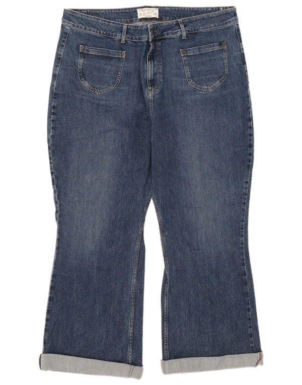 Fat Face Jean évasé court taille haute Fly pour femme UK 20 2XL W40 L26 Bleu