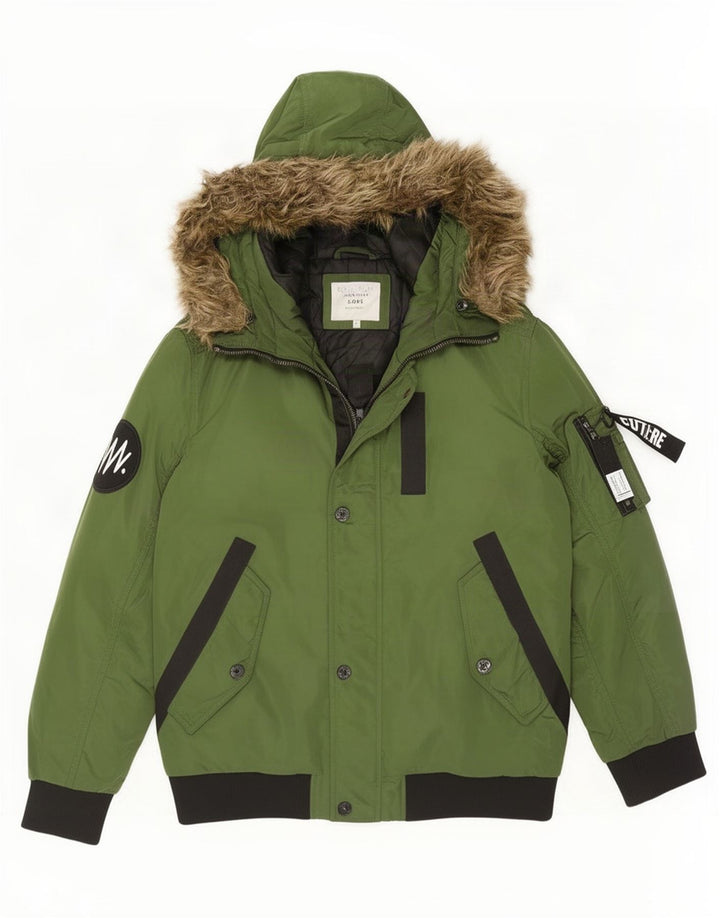 Jack & Jones Veste bomber rembourrée à capuche pour homme UK 40 Large Vert Polyester