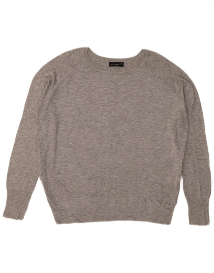 ZARA Pull col bateau pour femme UK 14 Viscose mouchetée gris moyen