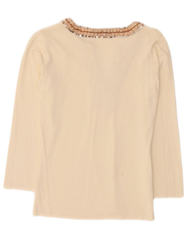 Zara Femme Top Manches Longues UK 12 Viscose Beige Moyen