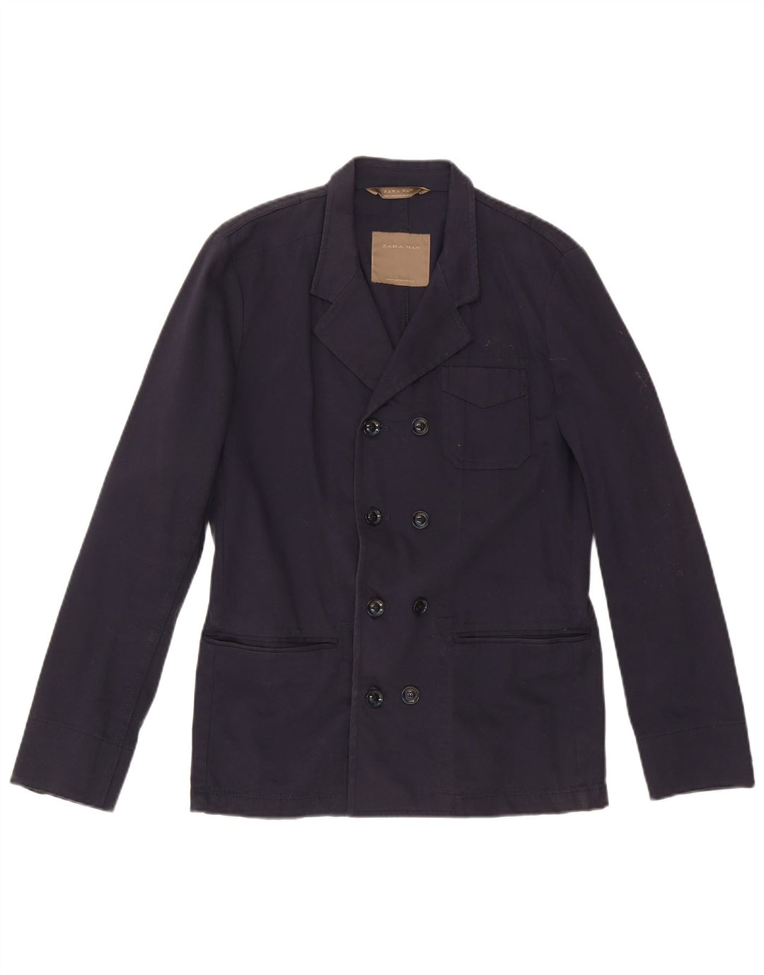 Zara Veste Blazer Double Boutonnage Homme UK 38 Bleu Marine Moyen Coton