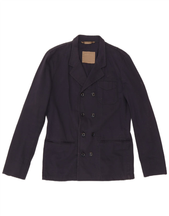 Zara Veste Blazer Double Boutonnage Homme UK 38 Bleu Marine Moyen Coton