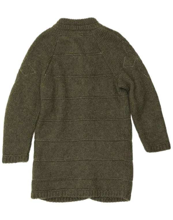 vintage Womens Longline Cardigan Sweater UK 10 Petit Vert Géométrique