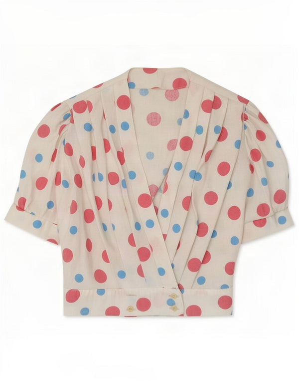 Vintage Womens Blouse Top UK 10 Small White Spotted