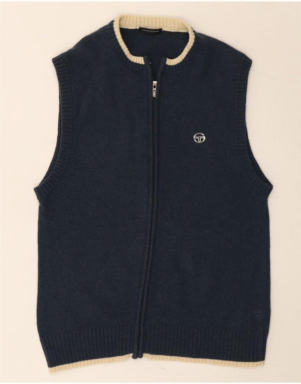 Sergio Tacchini Pull cardigan sans manches pour femme UK 12 Bleu marine moyen