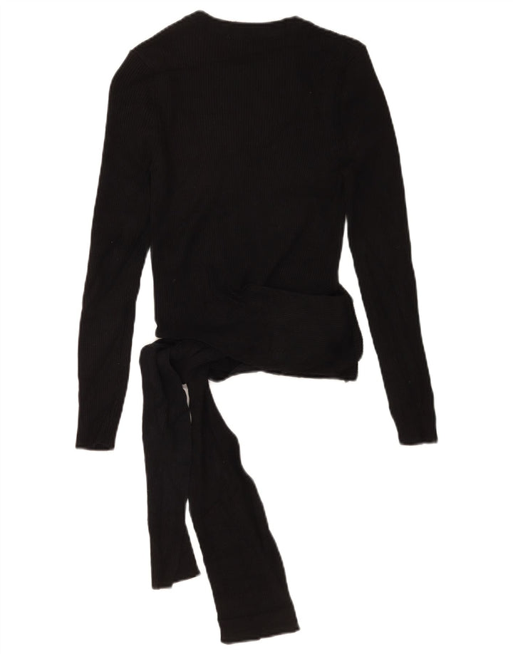 Zara Femme Crop Top Manches Longues UK 12 Medium Noir Viscose