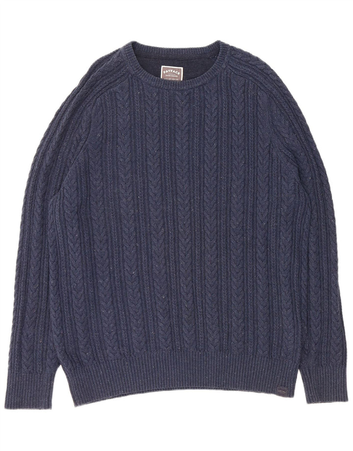 FAT FACE Pull Col Bateau Homme XL Bleu Marine Moucheté Coton