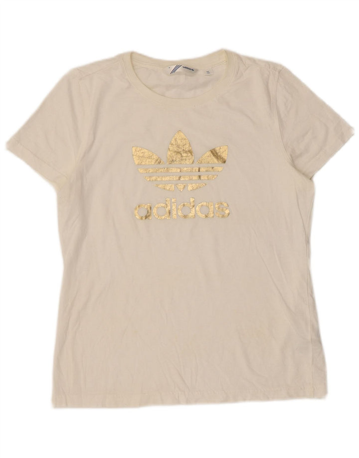 Adidas T-shirt graphique pour femme UK 14 en coton blanc moyen