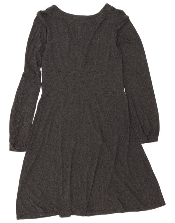 Zara Robe trapèze à manches longues pour femme UK 44 Grande viscose mouchetée grise