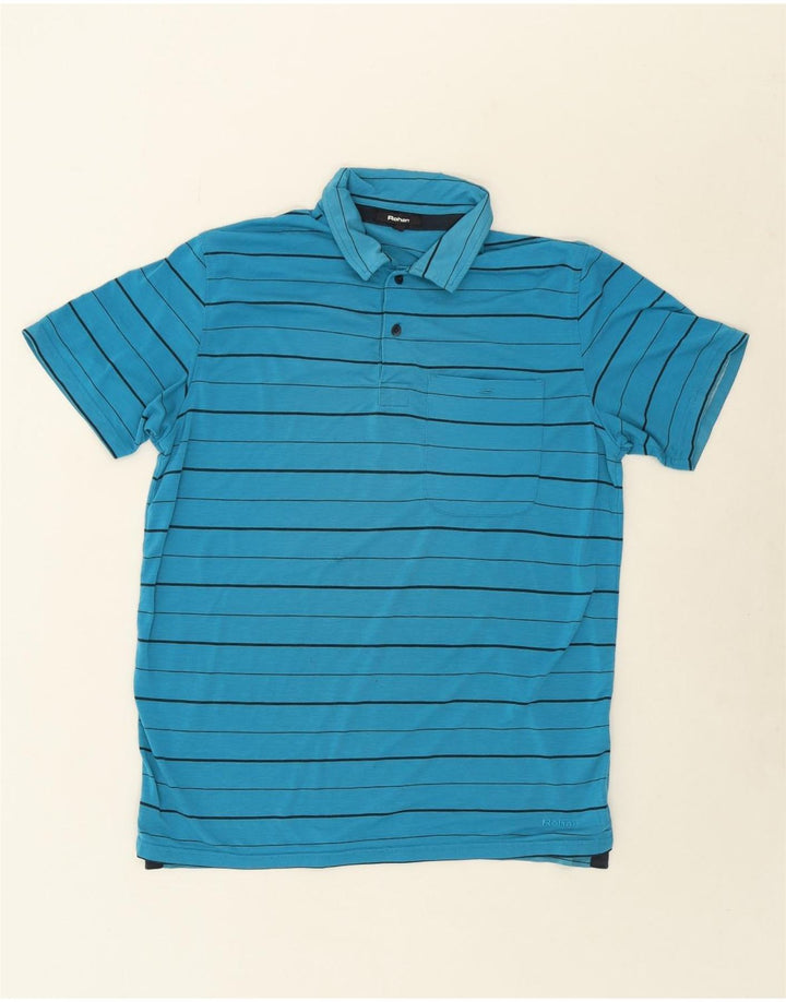 ROHAN Mens Polo Shirt Medium Blue Striped Polyester Vintage Rohan and Second-Hand Rohan from Messina Hembry 