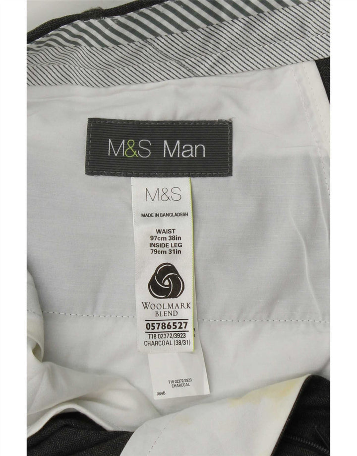 Marks & Spencer Pantalon de Costume Droit Homme W38 L31 Gris Laine