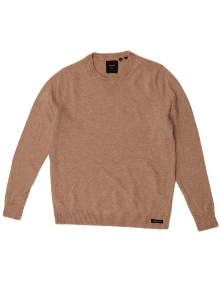 Superdry Pull à col rond en laine d'agneau beige moyen
