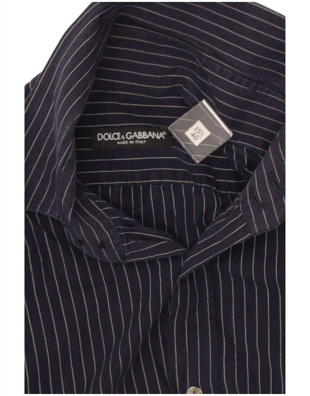 Dolce & Gabbana Chemise Homme Taille 40 15 3/4 Medium Navy Blue Pinstripe