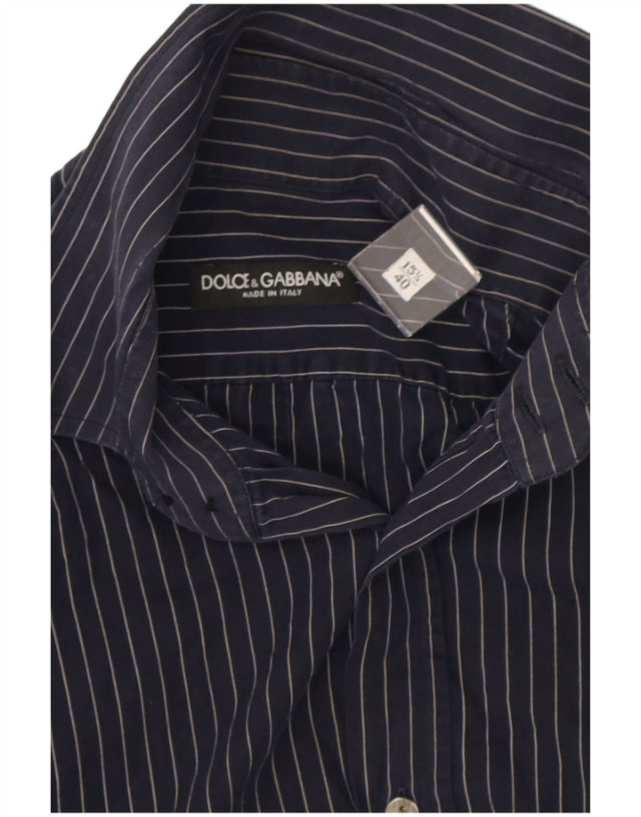 Dolce & Gabbana Chemise Homme Taille 40 15 3/4 Medium Navy Blue Pinstripe