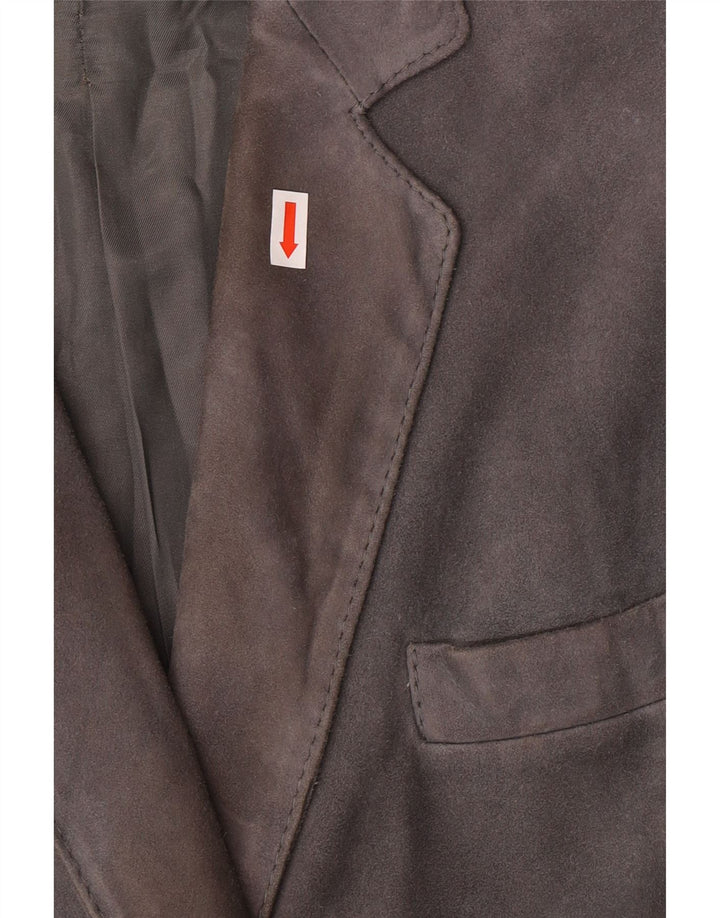 VINTAGE Veste blazer en daim à double boutonnage pour femme UK 14 Gris moyen