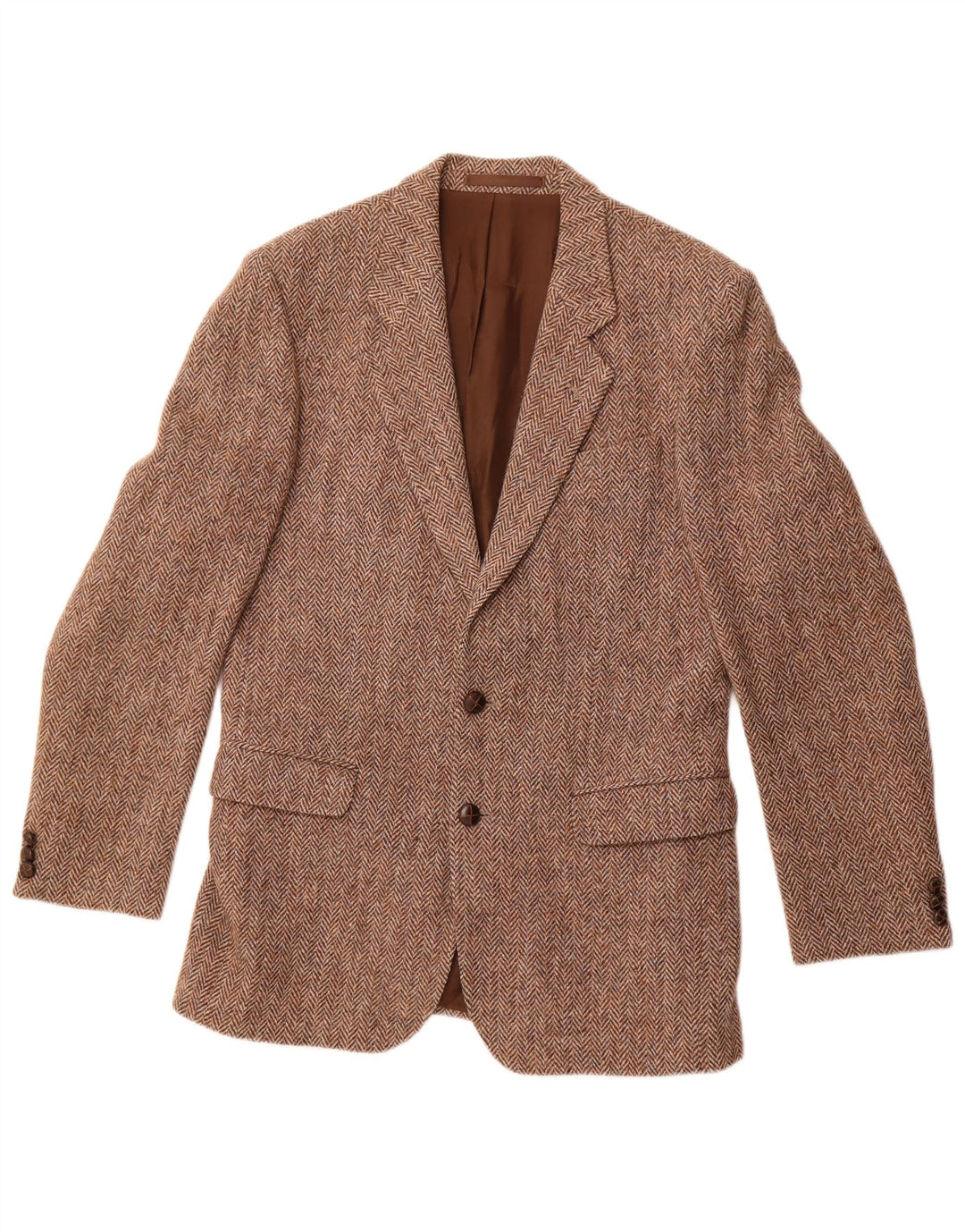ST MICHAEL Veste Blazer 2 Boutons Homme UK 38 Laine à Chevrons Marron Moyen