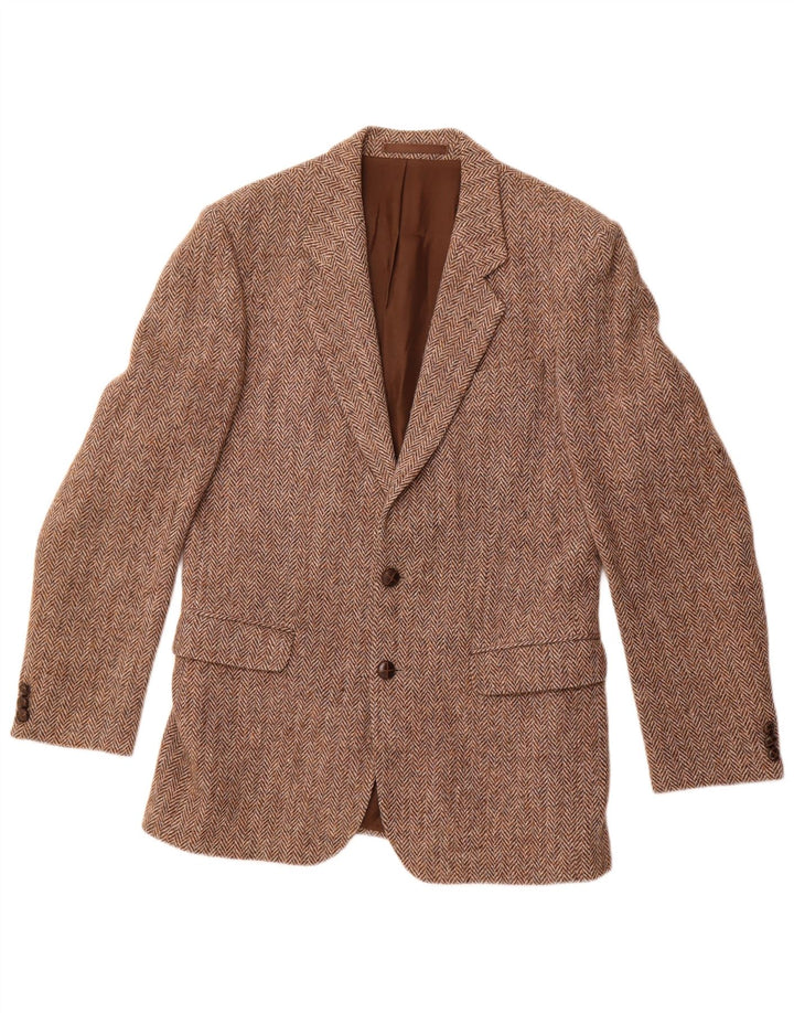 ST MICHAEL Veste Blazer 2 Boutons Homme UK 38 Laine à Chevrons Marron Moyen