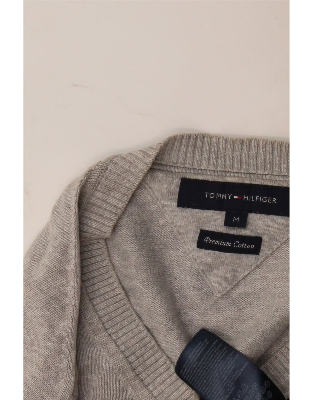 Tommy Hilfiger Pull Col V Homme Gris Moyen Coton