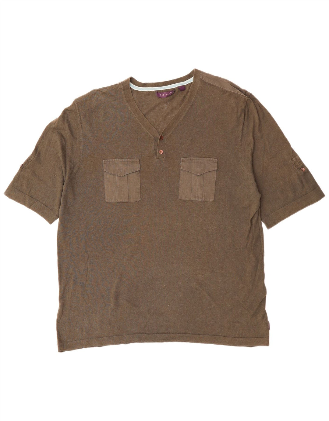 TED BAKER T-Shirt Homme Top Taille 6 2XL Kaki Coton