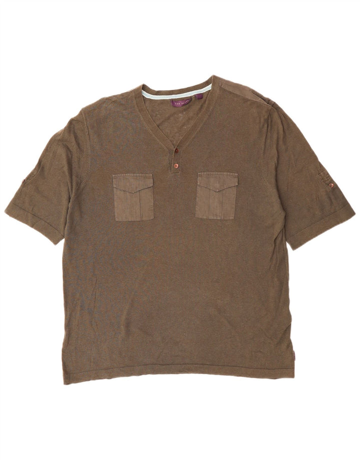 TED BAKER T-Shirt Homme Top Taille 6 2XL Kaki Coton