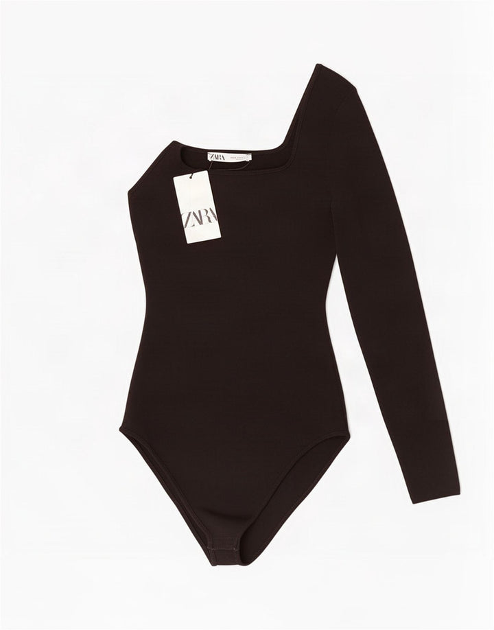 Zara Body asymétrique épaule dénudée pour femme UK 42 en viscose noire moyenne