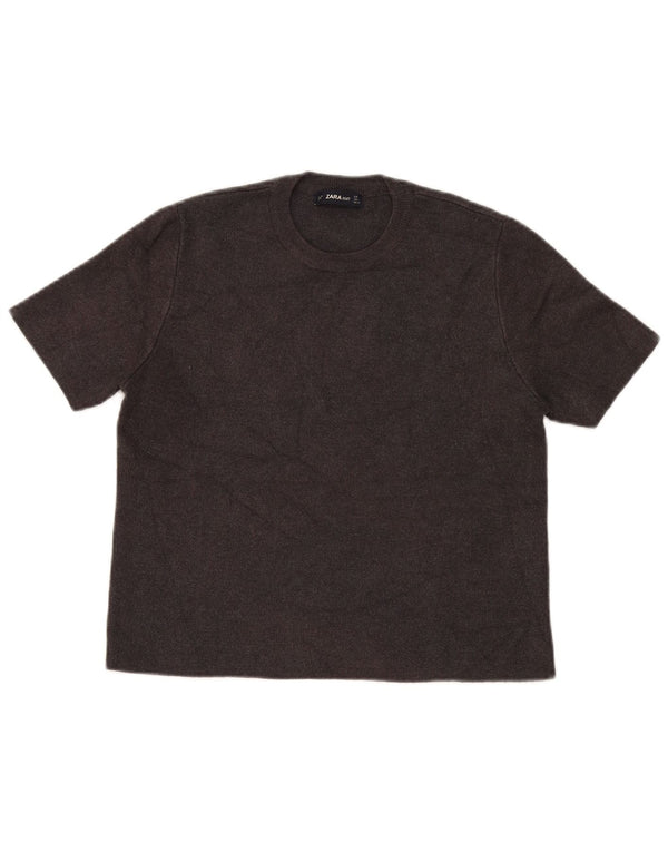 Zara Pull à manches courtes et col rond pour femme Marron moyen UK 14