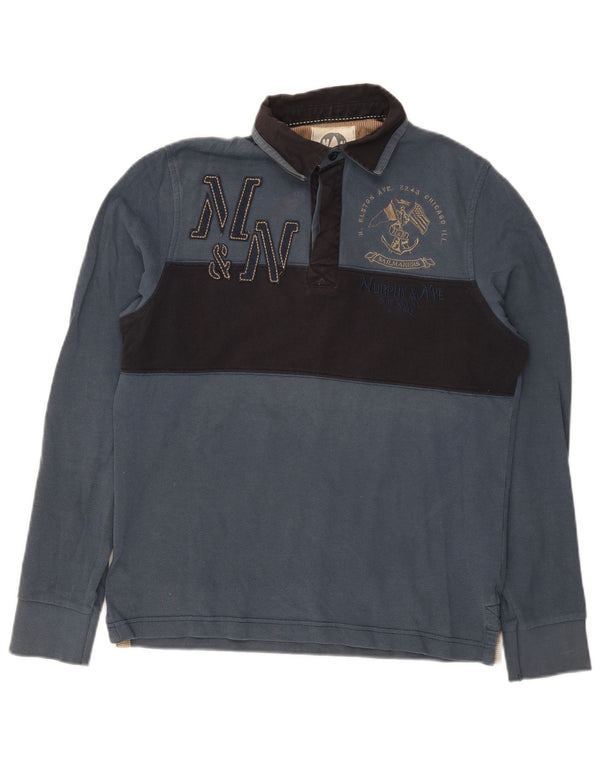 Murphy & Nye Polo de rugby à manches longues pour homme Small Bleu marine Colourblock