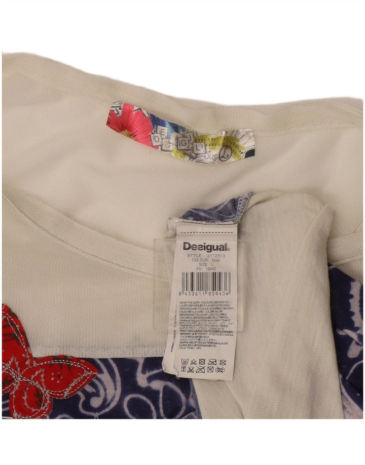 Desigual Débardeur Graphique Femme UK 14 Grand Blanc Paisley Polyester