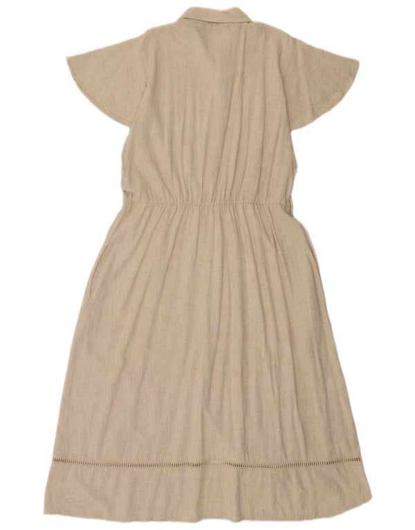 Zara Robe chemise à manches courtes pour femme UK 16 Large Beige