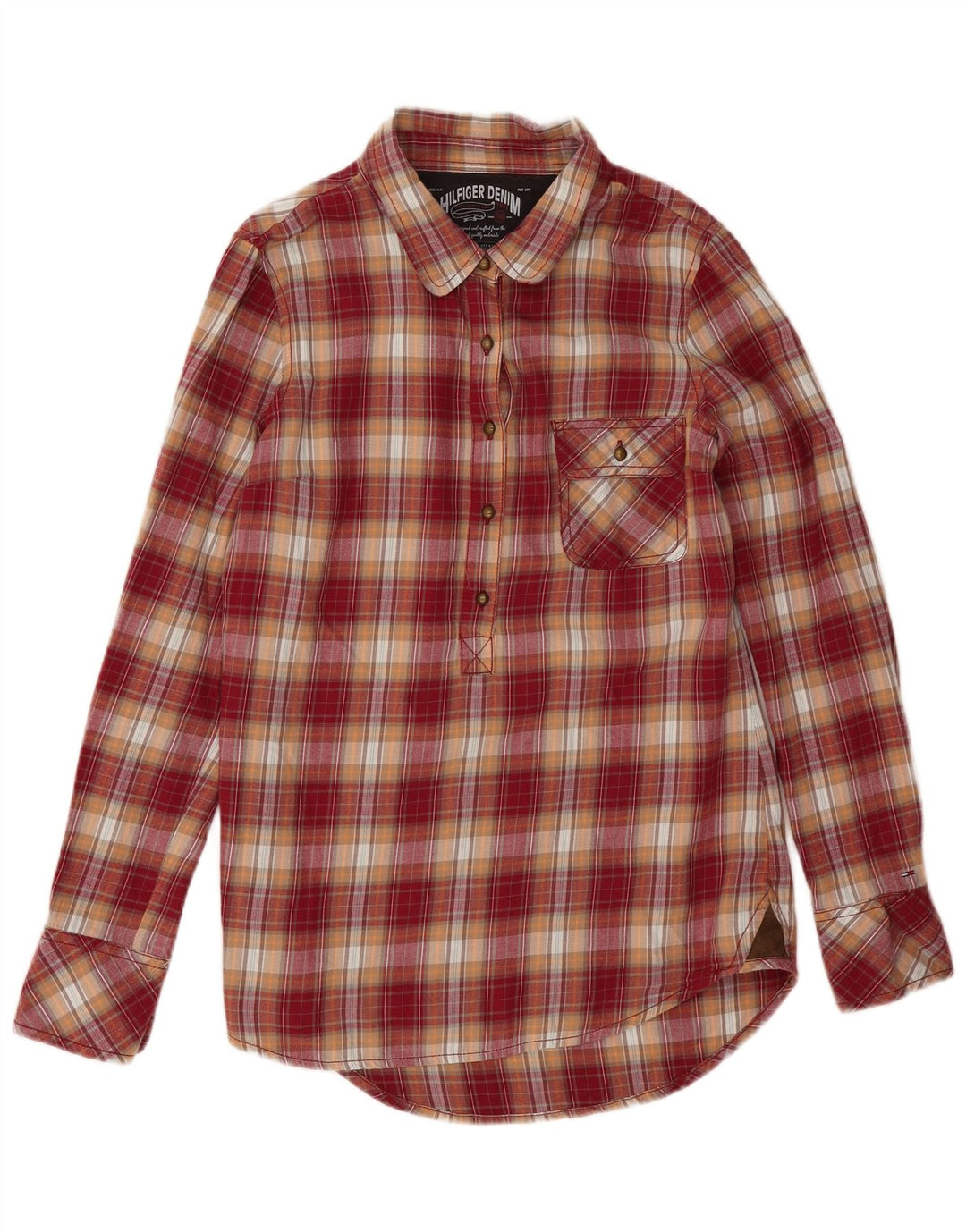 Tommy Hilfiger Chemise pull en flanelle pour femme UK 16 Grand carreaux rouges en coton