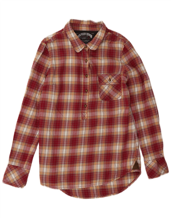 Tommy Hilfiger Chemise pull en flanelle pour femme UK 16 Grand carreaux rouges en coton