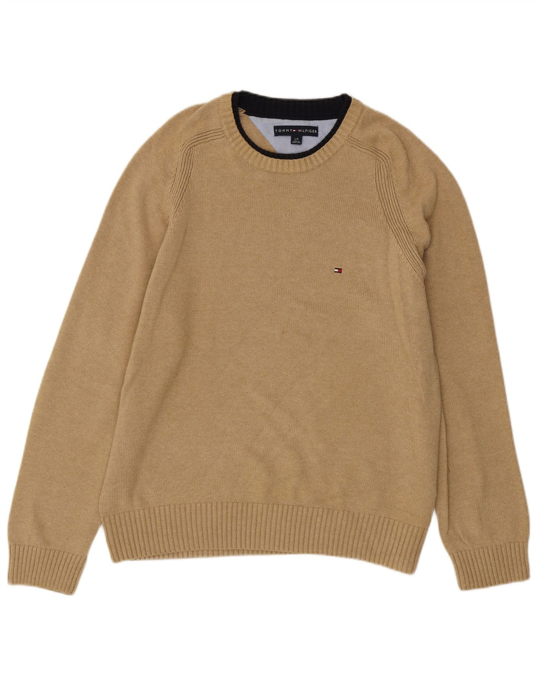 TOMMY HILFIGER Pull à col rond pour homme Large en coton beige