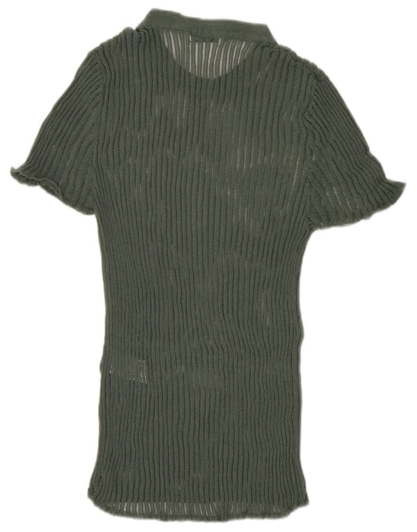 Zara Womens Knit Blouse Top UK 8 Small Vert Viscose