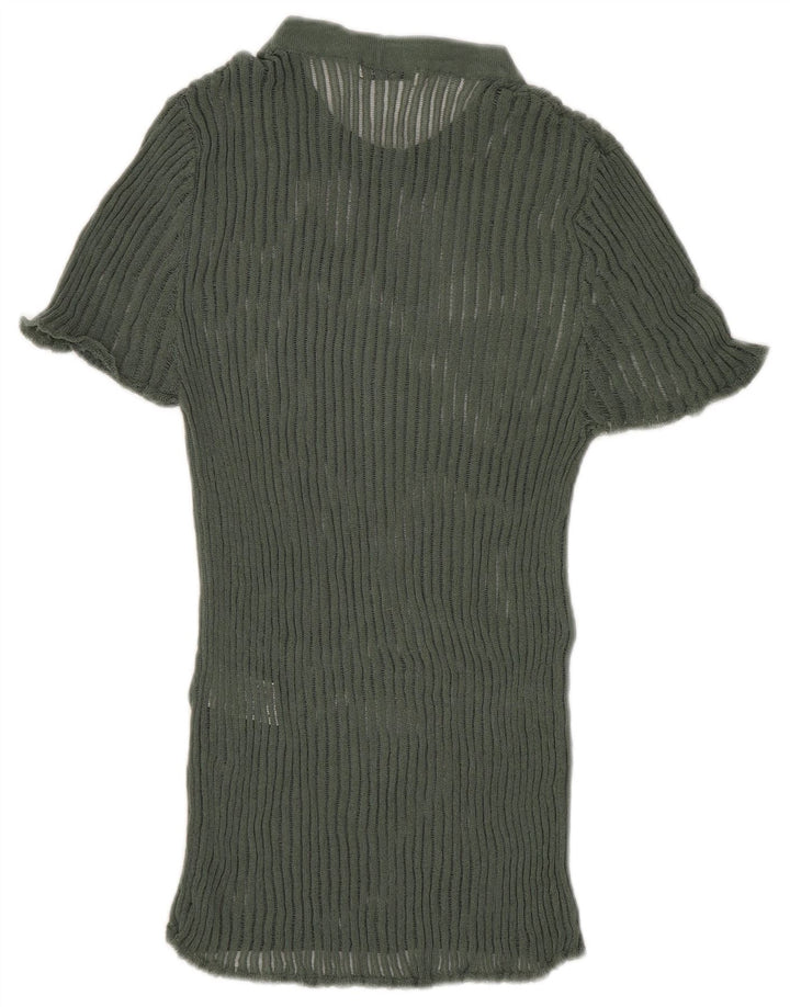 Zara Womens Knit Blouse Top UK 8 Small Vert Viscose