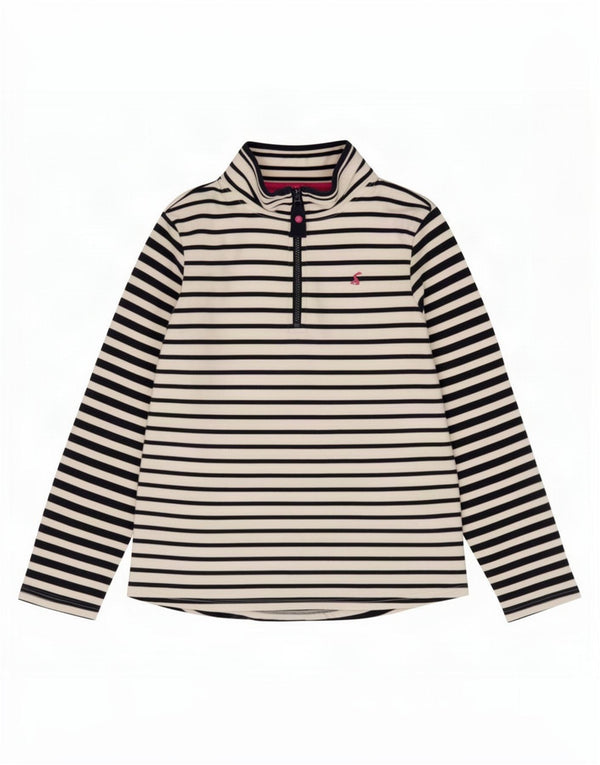 Joules Womens Zip Neck Sweatshirt Jumper UK 12 Medium White Rayé Coton
