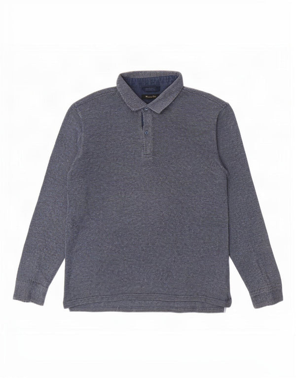 Massimo Dutti Polo à manches longues pour homme Coupe décontractée en coton Bleu marine Taille L