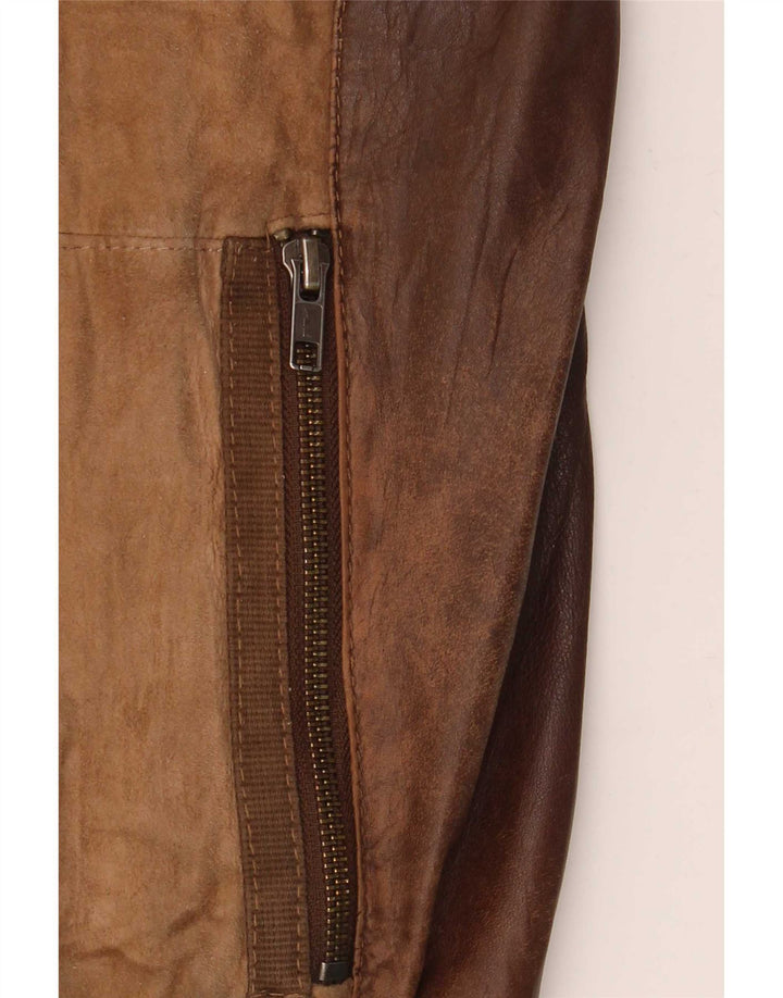OVS Veste en Cuir Femme IT 48 Marron Moyen Colourblock