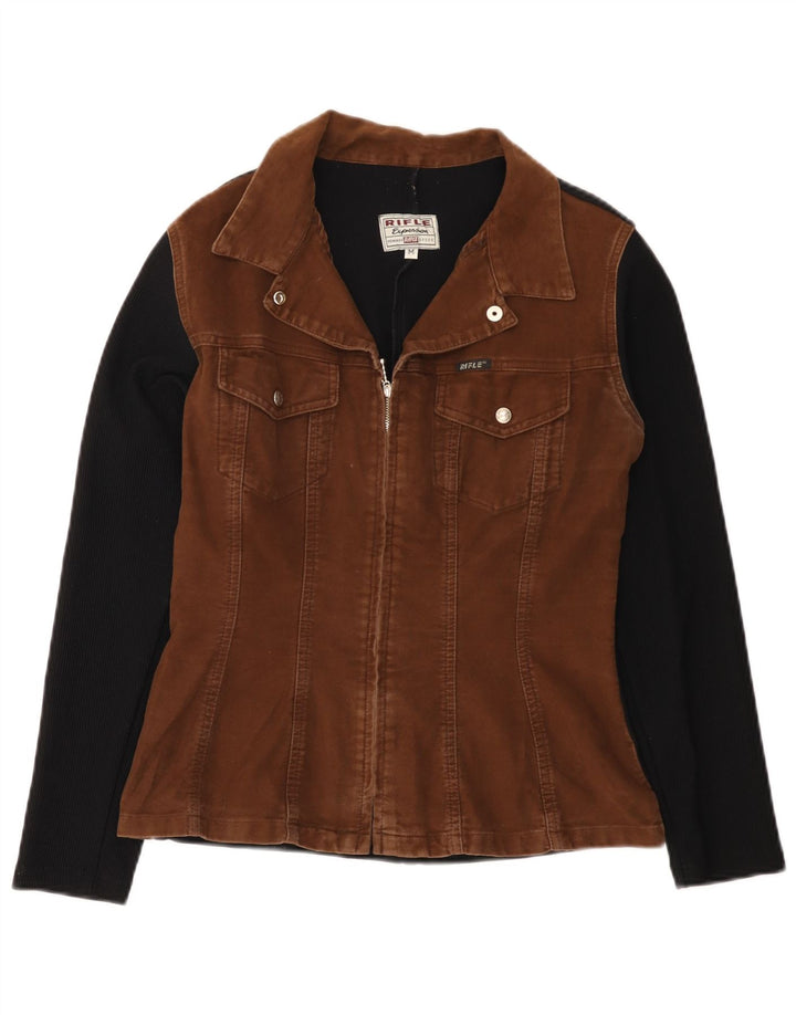 Rifle Veste Bomber Femme UK 12 Marron Moyen Colourblock Coton